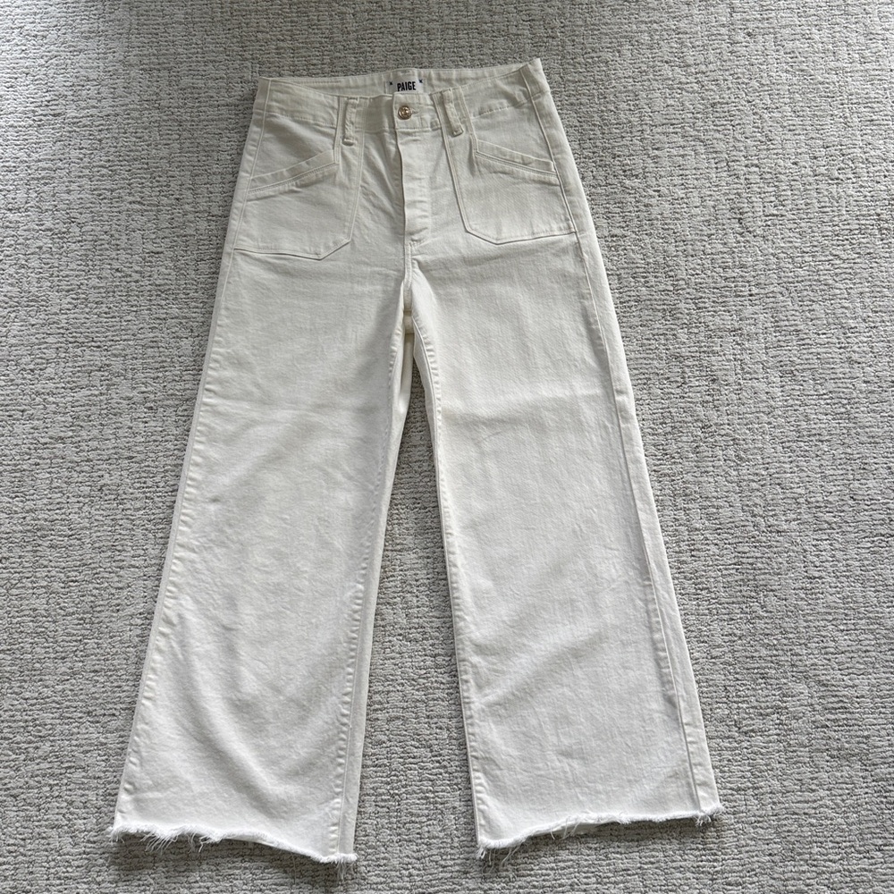 PAIGE Cream Wide Leg Jeans